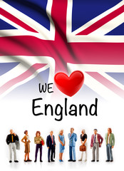 we love England, A group of people pose next to the English flag