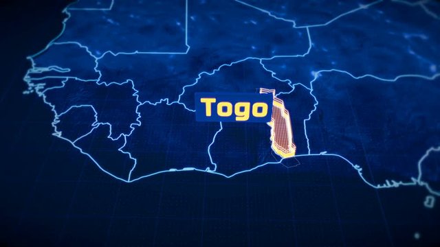 Togo country border 3D visualization, modern map outline, travel