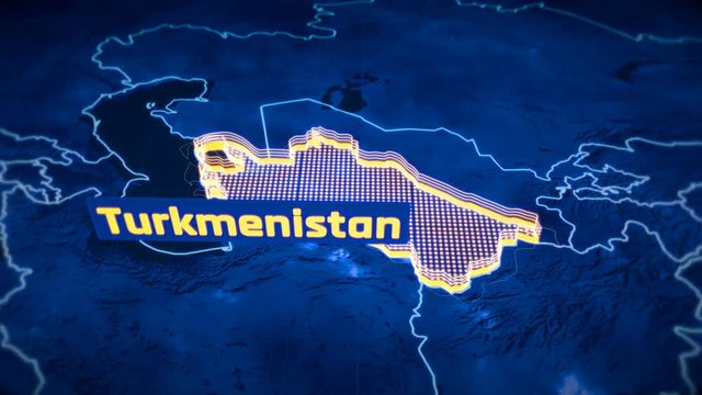 Turkmenistan country border 3D visualization, modern map outline, travel