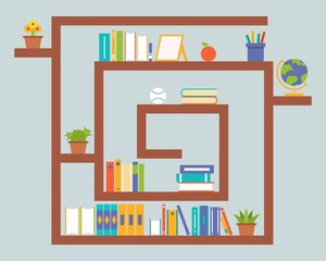 Book shelf and stationary, flat design back to school theme