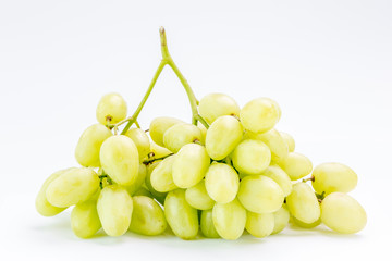 Fresh green grape bunch on white background, healthy food concept.