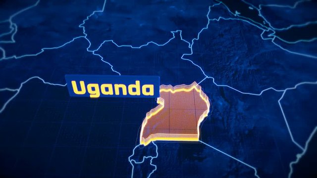 Uganda country border 3D visualization, modern map outline, travel
