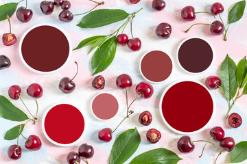 Fresh ripe sweet cherry and color samples