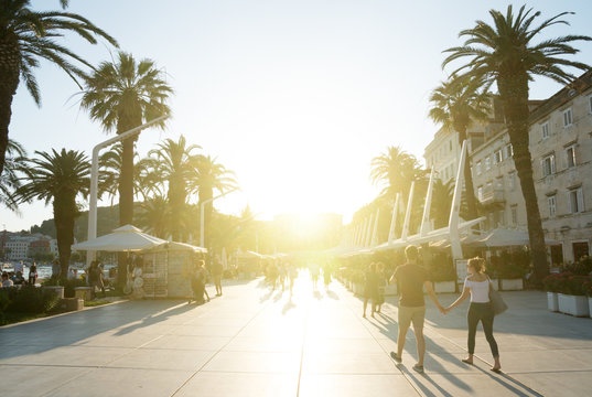 Promenade With People In Old Town Of Split, Croatia.