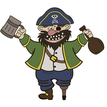 Pirate with a mug and a bottle of rum