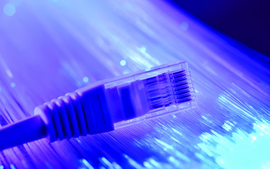 Local wire close-up and the flow of light blue-turquoise. Macro.