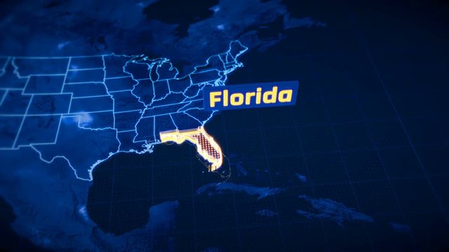 US Florida state border 3D visualization, modern map outline, travel