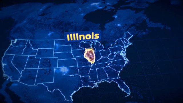 US Illinois state border 3D visualization, modern map outline, travel