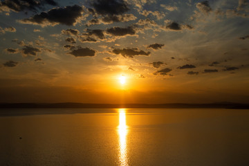 Obraz premium Sunset over the lake Balaton in Hungary