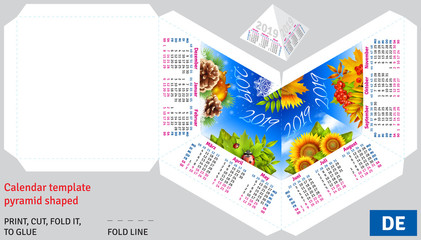 Template german calendar 2019 by seasons pyramid shaped, vector background