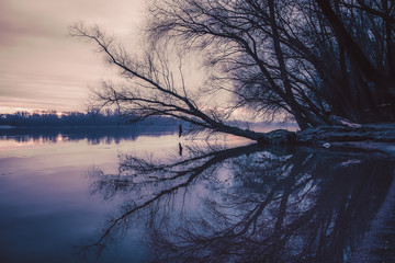 Magical sunset over the river