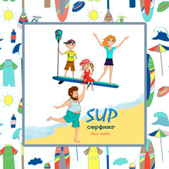 advertising banner, summer vacation, sup-surfing, logo