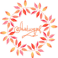wreath of red autumn leaves on a white background