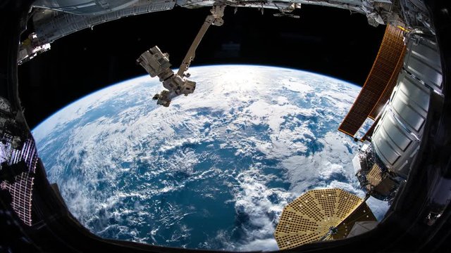 Earth as seen through window of International Space Station ISS . Elements of this image furnished by NASA.