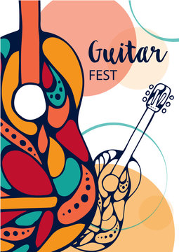 Vector illustration - Guitar festival. Hand-drawn music instruments. For music events, concerts.