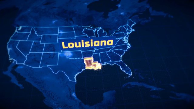 US Louisiana state border 3D visualization, modern map outline, travel