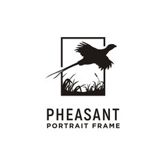 Fototapeta premium Beauty Flying Pheasant Bird over the grass Portrait Picture Frame Silhouette Logo design