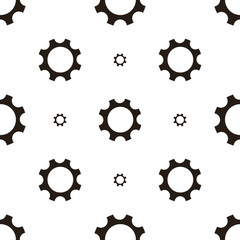 Seamless geometric pattern with gears. Black and white.