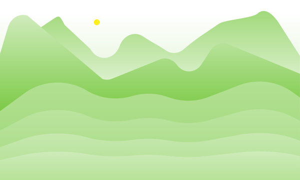 Abstract green mountain landscape vector drawing childish style
