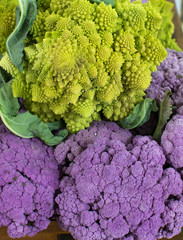cauliflower purple and romanesco