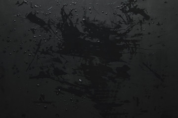 close-up view of empty black grunge background with water drops