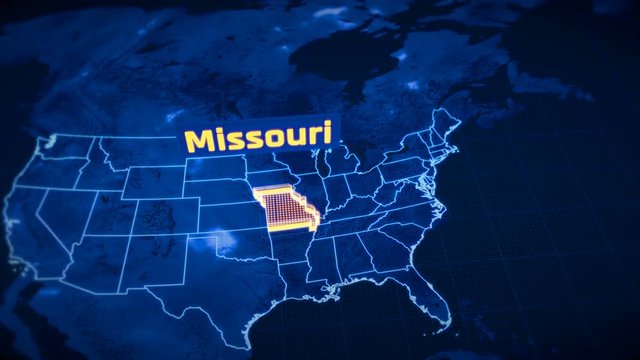 US Missouri state border 3D visualization, modern map outline, travel