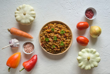 Cold vegetable appetizer. Caviar from squash and vegetables.