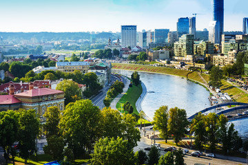 Naklejka premium VILNIUS, LITHUANIA - September 2, 2017: view of modern Buildings around Vilnius, Lithuanian