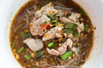 Thai Food concept.  Top view Thai Noodles spicy