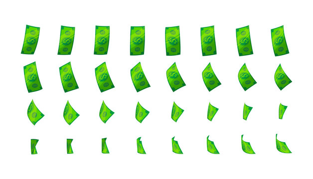Sprite Animation Falling Money Paper Dollars Green Glossy Cartoon