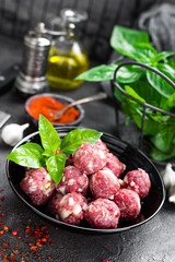 Beef meatballs. Cooking raw beef meatballs