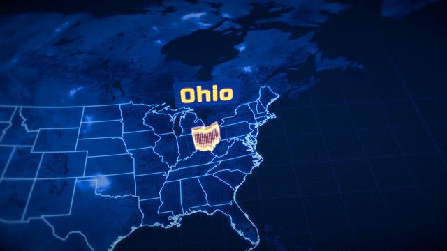 US Ohio state border 3D visualization, modern map outline, travel