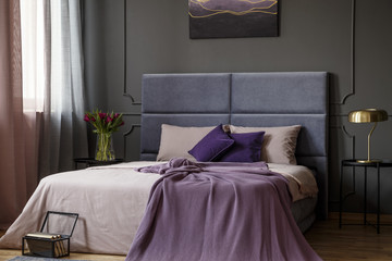 Violet feminine bedroom interior