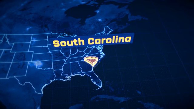 US South Carolina state border 3D visualization, modern map outline, travel