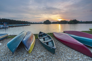 A few canoe stranded at the lake