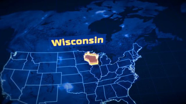 US Wisconsin state border 3D visualization, modern map outline, travel