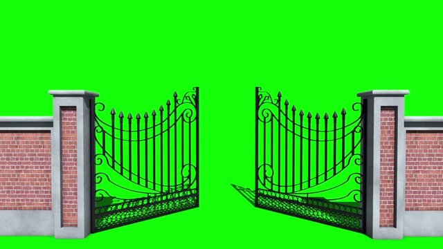 Gate Open Front Green Screen 3D Rendering Animation