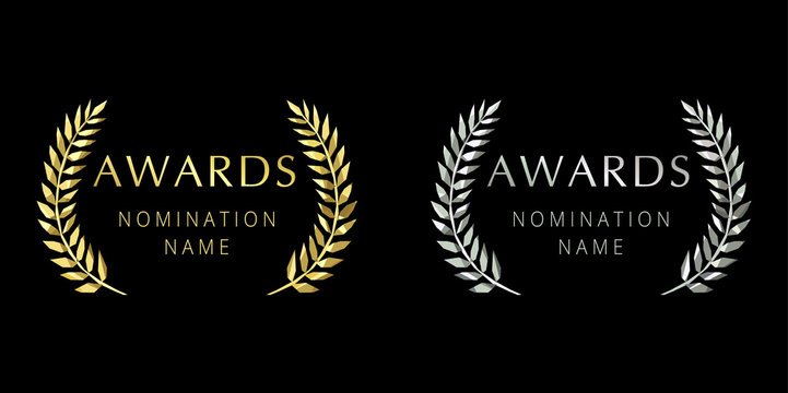 Awards logotype set. Isolated elegant abstract nominee emblem. First 1st and second place symbol. Luxurious congratulating framed template. Celebrating decorative traditional stained glass greetings.