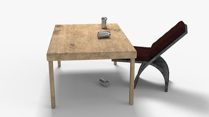 The background consisting of old and modern belongings, 3d rendering