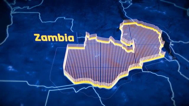 Zambia country border 3D visualization, modern map outline, travel