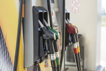 The pistol of the gas station is close-up.