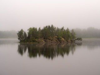 Fototapeta na wymiar island on a forest lake
