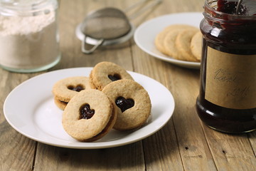 Linzer cookies with homemade jam