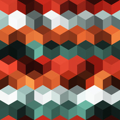 Hexagon grid seamless vector background. Childish polygons bauhaus corners geometric design. Trendy colors hexagon cells pattern for game background. Honeycomb shapes mosaic backdrop.
