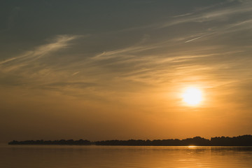 Fototapeta na wymiar Sunset at Volga river in Kazan, Russia