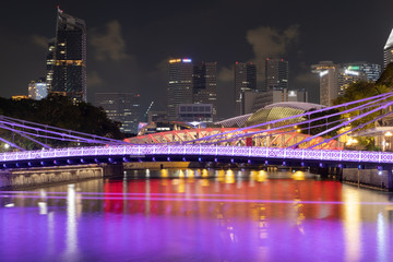 Aerial view of Singapore night city at Boat Quay