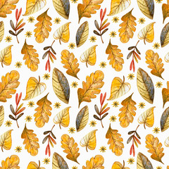 Seamless watercolor pattern on the autumn theme. Watercolor floral background