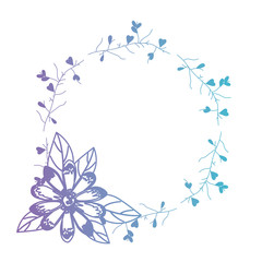 beautiful flower and leafs circular frame vector illustration design