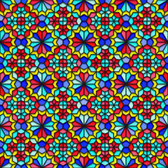 Indian, persian seamless geometric mosaic ornament. Color glass above the stone surface