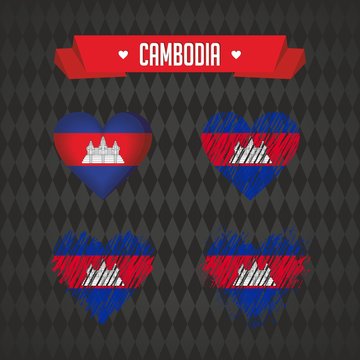 Cambodia with love. Design vector broken heart with flag inside.